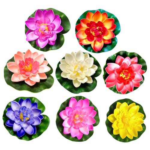 Vaguelly 1 Satz Künstliche Lotusblumen Schwimmende Deko Für Teich Garten Pool Aquarium Umweltfreundliche Blumen Weiß Rot Blau Gelb Orange Lotusblüte 8 Stück von Vaguelly
