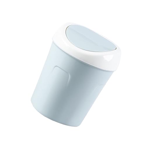 Vaguelly 1 Stück Mini Tischmülleimer mit Deckel Blauer Abfalleimer für Zuhause und Büro für Schreibtische Küchen und Kleine Räume Platzsparend und Leicht zu Reinigen von Vaguelly