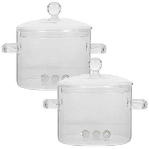 Vaguelly 2 Stück Glas-Kochtopf Mit Deckel 1350 Ml Suppentopf Kochtopf Klarer Simmertopf Suppentopf Borosilikatglas Kochgeschirr Für Herd Induktion von Vaguelly
