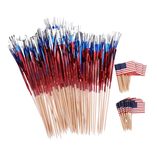 Vaguelly 200 Stück Amerikanische Flaggen Zahnstocher für Cocktails und Desserts Patriotic Party Dekorationen Holz Spieße für Obst und Kuchen von Vaguelly