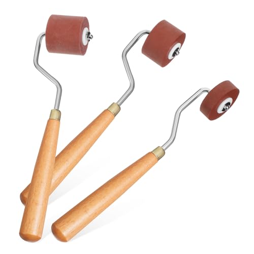 Vaguelly 3 Stück Gummiwalzen Druckgrafik Roller für Präzises Drucken Basteln Wandwerkzeug mit Ergonomischem Griff und Langlebigem Edelstahl holz rahmen von Vaguelly