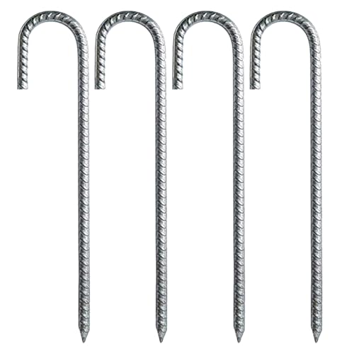 Vaguelly 4 Stück Bewehrungsstäbe: J-Haken-Zeltstäbe, robuste, Lange verzinkte Bodenanker, Metallspikes für Landschaftsschilder, Trampolin-Kettenglieder für den Außenbereich, 30,5 cm von Vaguelly