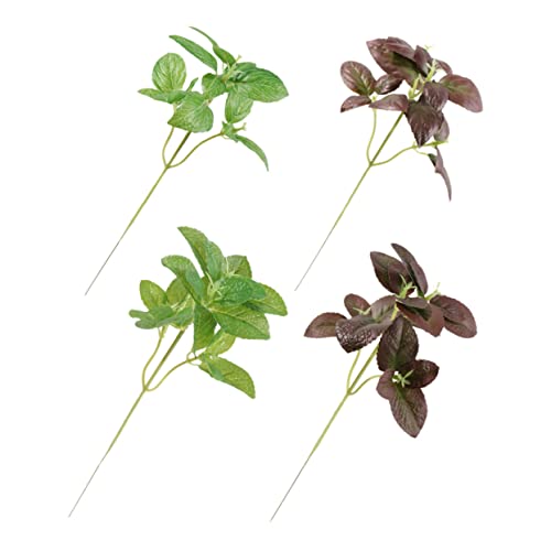 Vaguelly 4 Stück Künstliche Pflanzen Set Teilig Emulational Blumenarrangement mit Grünen Blättern Basilikumgrün Minze Basilikum Dekoration für Wohnzimmer Schlafzimmer und Büro von Vaguelly