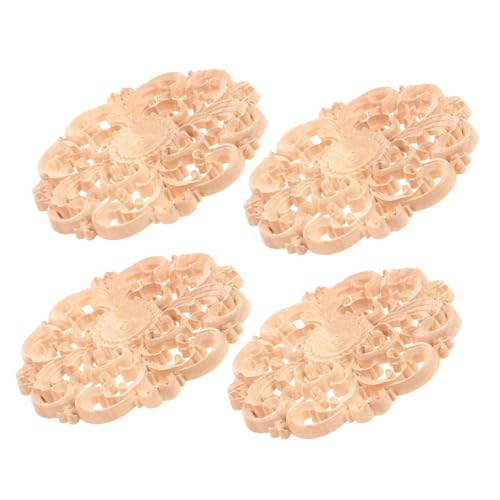 Vaguelly 4 Stück Unlackierte Runde Holzappliken Natürliche Holzstruktur Geschnitzte Möbelornamente DIY Wand Tür Schrank Spiegel Dekorationsakzente von Vaguelly