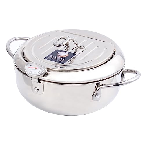 Vaguelly Hochwertige Fritteuse mit Temperaturregelung Mini Frittierpfanne mit Ölsieb und Thermometer für Induktionsherd und Gasherd Silber von Vaguelly
