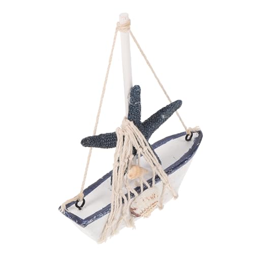 Vaguelly Holzboot -Ornamente Stranddekor Zubehör Thema Netz rustikal Seesterndekor Segelboot-Ornament Segelbootverzierung für Weinschrank Holzsegelboot Dekoration Hölzern von Vaguelly