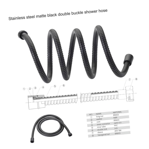 Vaguelly Matted Schwarzer Duschschlauch Edelstahl Doppelverschluss Brauseschlauch Druckbeständig Korrosionsfest für Badezimmer Handbrause Sprayer Anschluss von Vaguelly