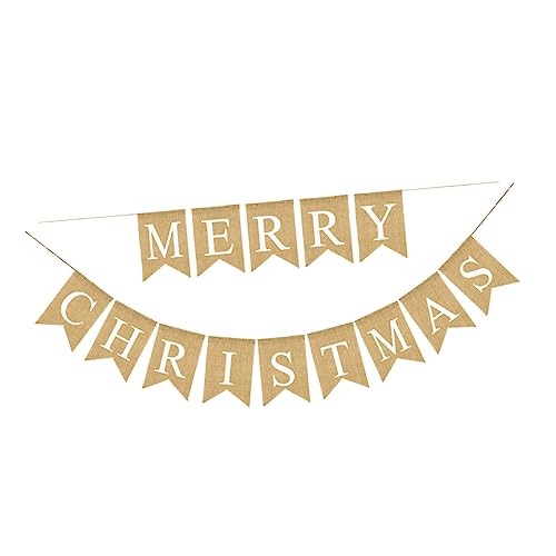 Vaguelly Merry Christmas Girlande aus Burlap Rustikale DIY Weihnachtsbanner mit Buchstaben Wimpelkette im Swallowtail Design Wetterfeste Weihnachtsdeko für Fenster Wand Türen und Partys von Vaguelly