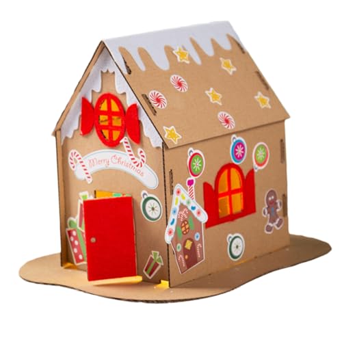 Vaguelly Papp Plätzchenhaus mit LED Licht Handgemachte Weihnachtsdeko für Perfektes Kreativität und Geschicklichkeit von Vaguelly