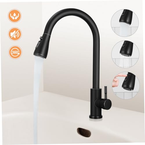 Vaguelly Schwarzer Küchenarmatur aus Edelstahl mit Ausziehbarer Brause Schwenkbarer Auslauf Keramischem Ventil Dualer Temperaturkontrolle und Zulaufschläuchen für Küche Bad und Waschbecken von Vaguelly