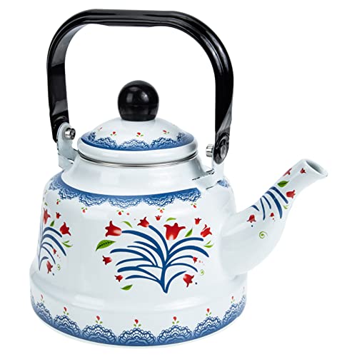 Vaguelly Blumenteekessel Vintage Porzellan Wasserkocher Retro Keramik Emaille 1. 7L Emaille Vintage Für Herd Türkischer kocher Retro Wasserkocher Wasserkocher Camping von Vaguelly