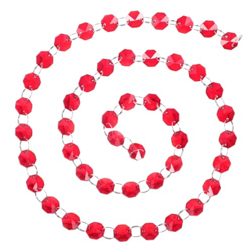 Vaguelly Vorhang Aus Kristallperlen Hängende Kronleuchter-edelsteinperlenkette Ornamente Pastell Girlande Dekoration Achteckiger Perlenstrang Perlenkettendekor Gewöhnliches Glas Rot von Vaguelly