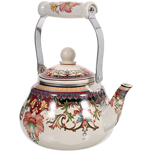 Wasserkessel aus Emaillierter, 1500 ML Teekanne Retro Wasserkocher mit Keramik Griff, Antik Blumen Kaffeekanne Teekessel für Gas, Induktion Herd von Vaguelly