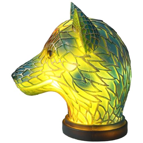 Vaguelly Wolf Tischlampe Gefärbtem Resin Einzigartige Nachttischlampe im Wolf Design für Schlafzimmer und Kinderzimmer LED mit Sanfter Beleuchtung Dekoration für von Vaguelly