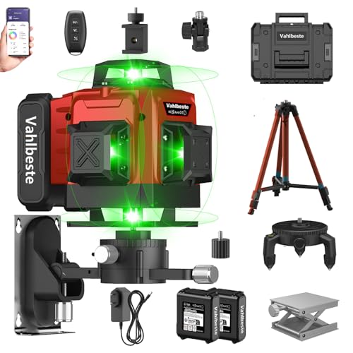 Vahlbeste Kreuzlinienlaser mit Stativ, Laser Wasserwaage mit 2x4800mAh Batterien & LED-Anzeige, 4x360 Grad Laser Level, 4D 16 Linienlaser Selbstnivellierend/APP/Fernbedienung/IP54 Wasser- & Staubdicht von Vahlbeste