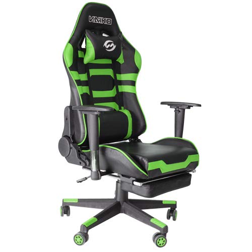 Vaiko Bürostuhl Gaming Schreibtischstuhl Drehstuhl Race Chair Sportsitz + Beinauflage (GX825 Grün) von Vaiko