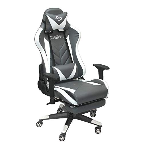 Vaiko Bürostuhl Gaming Schreibtischstuhl Drehstuhl Race Chair Sportsitz + Beinauflage (Grau-weiß) von Vaiko