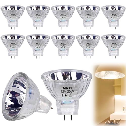 12 Stück GU10 Halogenlampen, MR11 20W 12V Halogen Reflektor Leuchtmittel, Halogenlampen Reflektor Leuchtmittel, Dimmbar Warmweiß 2700K, 250LM Halogen-Glühbirnen Halogenstrahler Halogen-Glühbirnen von Vaileal
