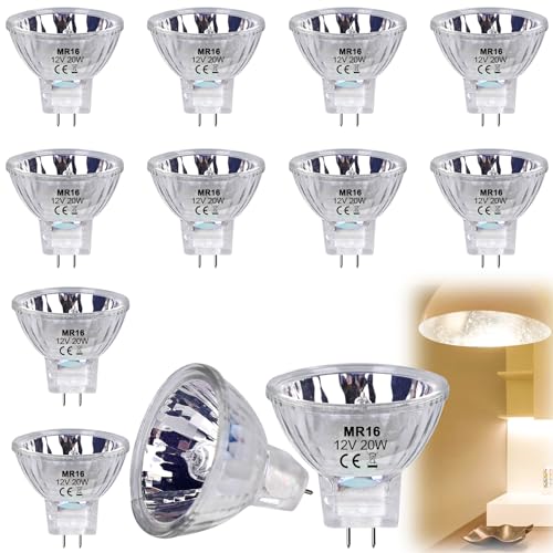 12 Stück GU10 Halogenlampen, MR16 20W 12V Halogen Reflektor Leuchtmittel, Halogenlampen Reflektor Leuchtmittel, Dimmbar Warmweiß 2700K, 250LM Halogen-Glühbirnen Halogenstrahler Halogen-Glühbirnen von Vaileal