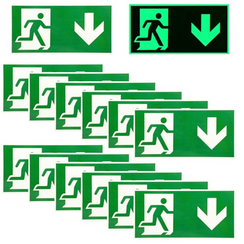 12 Stück Schild Notausgang: 300 x 150 mm Schild Notausgangsschild Extra Langnachleuchtend, Notausgangsschild Pfeil nach unten Reflektierend, Fluchtwegschild Rettungsweg (Nach unten) von Vaileal