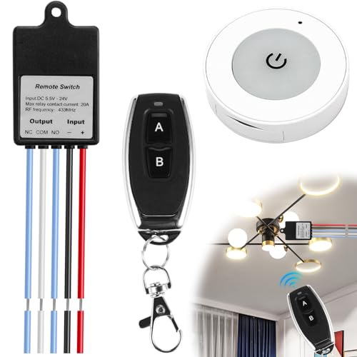 12V Funkschalter mit Fernbedienung: 433 MHz Mini Relais Wireless Lichtschalter Fernbedienung, Fernbedienung schalter, Universal Schaltrelais funkschalter, DC 5V/12V/24V/48V Fernbedienung Schalter von Vaileal