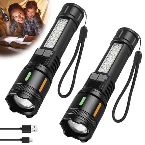 2 Stück LED Taschenlampe Aufladbar, Extrem Hell Taschenlampe mit Weißer Laserdocht, 5 Lichtmodi Zoombare Mini Flashlight mit Batterie, Wasserdicht Taktische Handlampe für Camping Outdoor Wandern 2 Stück LED Taschenlampe Aufladbar, Extrem Hell Taschenlampe mit Weißer Laserdocht, 5 Lichtmodi Zoombare Mini Flashlight mit Batterie, Wasserdicht Taktische Handlampe für Camping Outdoor Wandern von Vaileal