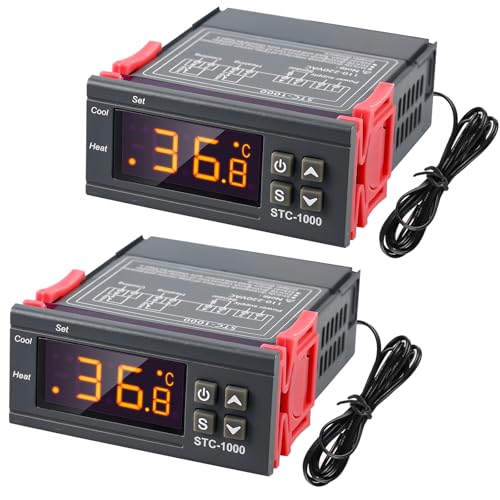 2 Stück STC-1000 Digitaler Temperaturregler, 110–220 V Digital Temperature Controller Thermostat, Temperaturwächter Celsius mit NTC Sensor Sonde, Digital Temperaturregler für Fermentation Luke von Vaileal