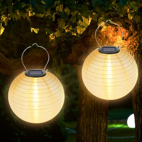 2 Stück Solar Lampions Außen Wetterfest: 20cm Solar LED Laterne Wasserdicht Warmweiß Hängende Solar Gartenlaterne, Lampions Solar Außen wetterfest, Solar Lichterkette Lampion für Garten, Terrasse von Vaileal