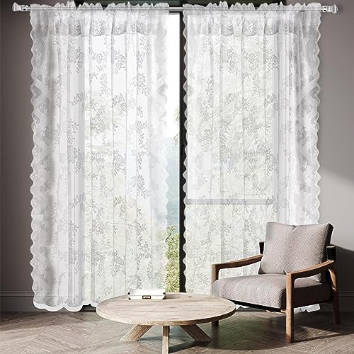 2er Set Weiß Transparent Vorhang: Weiße Spitze Vorhang H 200 x B 150 cm, Tüllvorhang, Weiß Vorhänge mit Blumen Stickerei, Transparent Vorhang für Wohnzimmer, Terrasse, Schlafzimmer, Hochzeit dekor von Vaileal