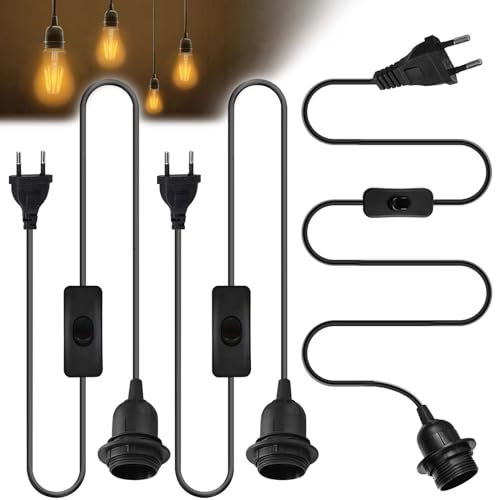 3 Stück E27 Lampenfassung: E27 Fassung mit Schalter mit Stecker, Lampenfassung Schwarz mit 3 m Kabel Schraubring, Fassung für Büro Küche Wohnzimmer Kinderzimmer Schreibtischlampe Stehlampe von Vaileal