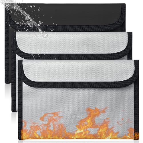 3 Stück Feuerfeste Dokumententasche, 20.5 x 12 cm Feuerfeste Tasche, Dokumententasche Feuerfest Wasserdicht, Feuerfeste Dokumententasche für Passport, Bankdatei, Geld Wertsachen von Vaileal