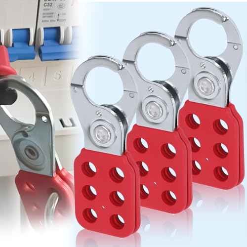 3 Stück Verriegelungshaspe Lockout, Hakendurchmesser 2,5 cm Haspe Vorhängeschloss mit Rot kunststoffbeschichtetem Gehäuse, Aluminium Lock Out Haspe, Verriegelungshaspe Lockout Haspe für Schatzkiste von Vaileal