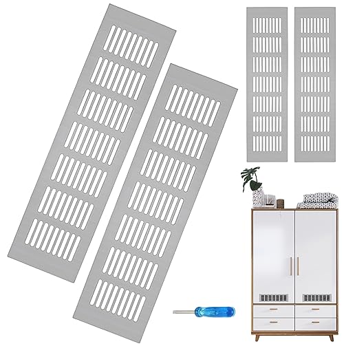 4 Stück Aluminium Lüftungsgitter: Aluminiumlegierung Lüftungsschlitze 80 x 300 mm, Sockel Entlüftungsgitter mit Kreuzschlitzschraubendreher für Eckig Küche, Bad, Toilette, Garage und Wohnzimmer von Vaileal