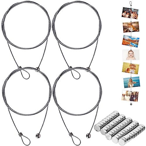 4 Stück Edelstahl Draht Seil: 1.5 m x 2 mm Fotodrahtseil mit 48 Knopfmagnete, Einstellbar Edelstahl Fotoseil Drahtseil Magnetisch Magnetseil für Aufhängen Foto Postkarten Gardinen Lampe von Vaileal