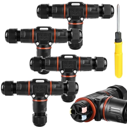 4 Stück Kabelverbinder Wasserdicht IP68: T-Form Kabelverbinder Wasserdicht 3-polig Erdkabel Verbindungsmuffe für Ø3-12 mm Kabeldurchmesser, 2 Wege Wasserdichte Abzweigdose IP68 für Garten, Outdoor 4 Stück Kabelverbinder Wasserdicht IP68: T-Form Kabelverbinder Wasserdicht 3-polig Erdkabel Verbindungsmuffe für Ø3-12 mm Kabeldurchmesser, 2 Wege Wasserdichte Abzweigdose IP68 für Garten, Outdoor von Vaileal