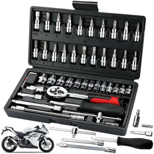 48-tlg Steckschlüsselsatz Satz, Ratschenschlüssel set mit 1/4'' Knarrenkasten klein, metrischem Bit-Ratschenschlüssel set, Schraubenschlüssel set für Autoreparatur Heimwartung Garten Werkstatt von Vaileal