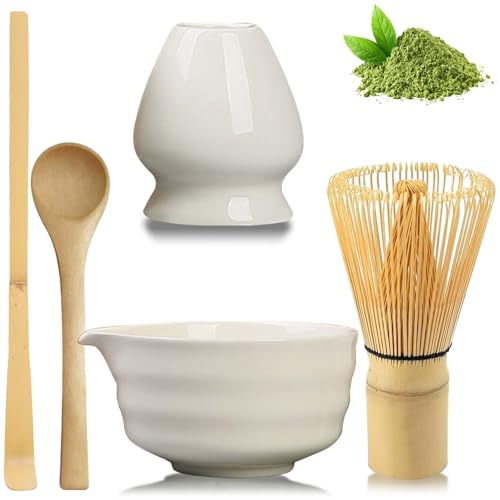 5 Stück Matcha Tee set, Matcha Set, Macha Tea Set,Matcha Schale, Matcha-Rührer,Matcha Besen,Matcha Schale aus Keramik,Matcha-Schüssel mit Ausgießer,Matcha-Rührer-Ständer und Bambuslöffel, Matcha Set von Vaileal