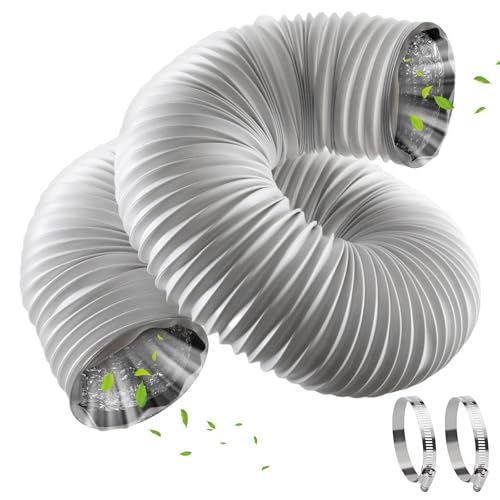 Abluftschlauch, 100 mm 6 m Lüftungsschlauch, Durchmesser Flexibel PVC Schlauch, Weiß Aluminium Aluflexschlauch mit 2 Edelstahl Schlauchschelle, Abluftrohr für Klimaanlage und Trockner von Vaileal