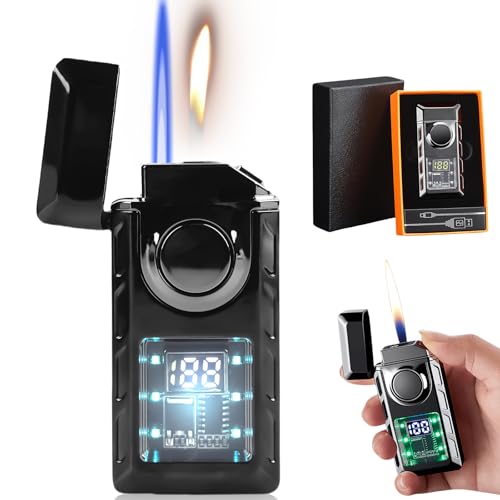 Intelligente Feuerzeug: Metall-Smart-Doppelflammenfeuerzeug, Lighter mit Zwei Flammen Transparente farbige Lichter, Winddicht Lighter mit einstellbare Flamme Intelligente Jetflamme Feuerzeug von Vaileal