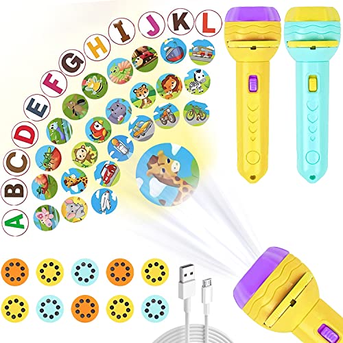 Kinder Projektor Taschenlampe,2 Projektor Taschenlampe mit 80 Tiermustern, 2 Projektoren, Kinder Projektor Taschenlampe Spielzeuge zum Wand Decke Zelt Lehrreich, Dinosaurier Spielzeug Geschenke von Vaileal
