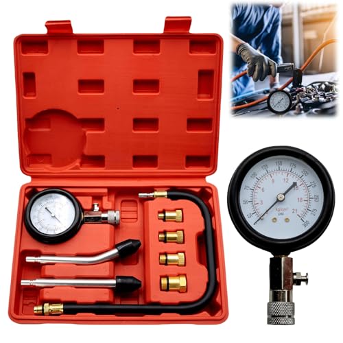 Kompressionstester: Kompressionsprüfer Tester Kit, Benzin Kompressionsmessgerät, Manometer Tool für die Prüfung Motorrad, Auto Außenbordmotor, Schneemobil Auto Benzin Gas Motor von Vaileal