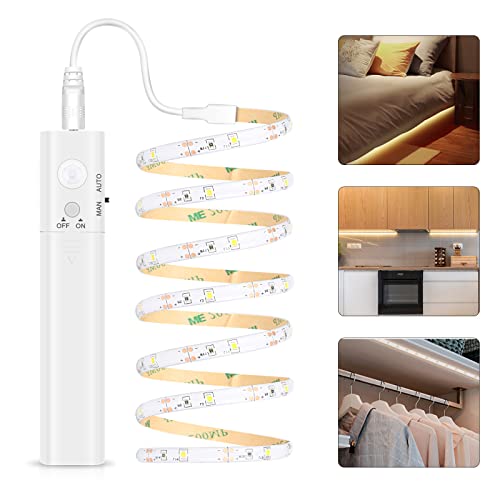 LED Band mit Bewegungsmelder - 1m LED Strip Batteriebetrieben LED Streifen, Batteriebetrieben Kleiderschrank Beleuchtung Stripe, 6500K Warmweiß Kleiderschrank für Schlafzimmer, Treppe, Schrank von Vaileal