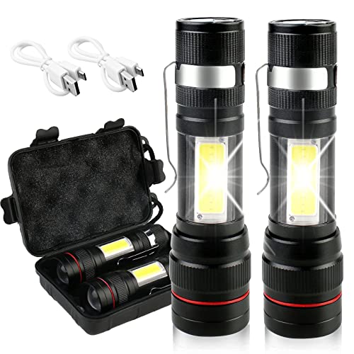 Vaileal 2 Stück 2000 Lumen Mini Taschenlampen USB Aufladbare, Camping Handlampe mit 5 Modi, Superhelle Taschenlampen, Tragbar und IPX5 Wasserdicht für Camping Wandern Notfall Reparieren von Vaileal
