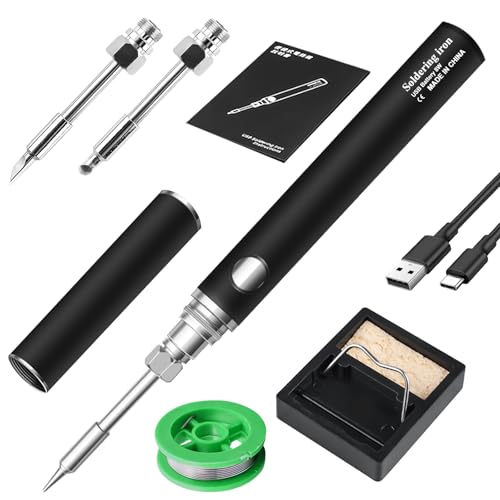Lötkolben Set, USB Akku Lötkolben mit 3 Temperatur Einstellbar 330℃-450℃, 3 Lötspitzen, Tragbares Lötset, Akku Lötkolben, Lötkolbenständer, Schnelle Erwärmung, Lötset für Elektrische Arbeiten von Vaileal