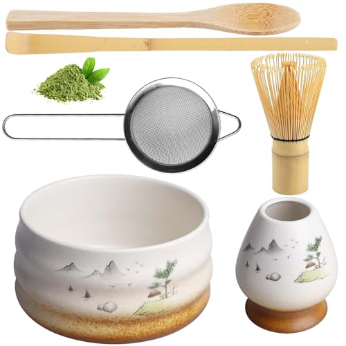 Matcha Besen 6-Teiliges Set: Matcha Schale aus Keramik, Matcha-Schneebesen mit 2 Matcha Löffel, Matcha Whisk,Matcha-Pulversieb, Bambus-Teebesen Matcha Tea Set matcha zubehör Matcha zubehör Geschenkset Matcha Besen 6-Teiliges Set: Matcha Schale aus Keramik, Matcha-Schneebesen mit 2 Matcha Löffel, Matcha Whisk,Matcha-Pulversieb, Bambus-Teebesen Matcha Tea Set matcha zubehör Matcha zubehör Geschenkset von Vaileal
