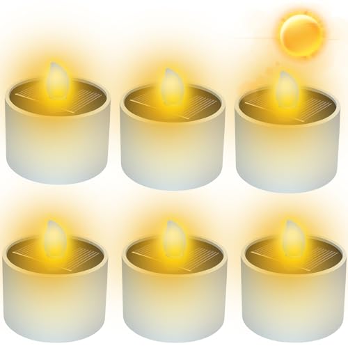 Vaileal 6 Stück Solar Teelichter für Außen, solar kerzen outdoor, Solarkerzen Außen Wasserdicht, Flackernde Flamme, Geeignet für Gartenpartys im Freien, Hochzeiten, Urlaubsdekorationen von Vaileal