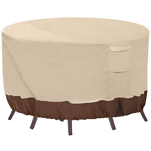 Vailge Runde Terrassenmöbel-Abdeckungen, 100 % wasserdicht, für Outdoor-Tisch- und Stuhl-Sets, nicht verblassend, UV-beständig, 157,7 cm Durchmesser x 71,1 cm, Beige und Braun von Vailge