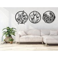 3Er Set Blumen Wanddeko Aus Holz, Blumen Bilder 3D, Modern Wanddbilder, Holzblumen, Holzdekoration, Wandbild, Große Wandkunst Wohnzimmer von VaillaDesign