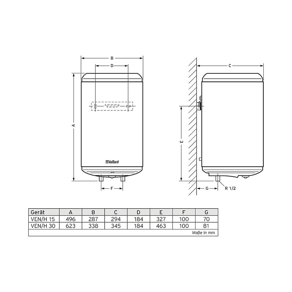 Vaillant VEN/H 30/6 Elektro-Warmwasserspeicher wandhängend 0010013003 von Vaillant