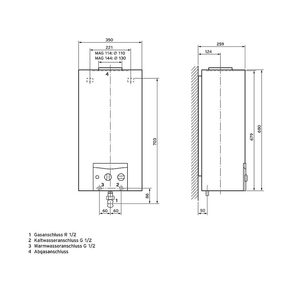 Vaillant WW-Geyser atmoMAG 144/1 I E Gas-Durchlaufwasserh. für Kaminanschluß 0010022564 von Vaillant